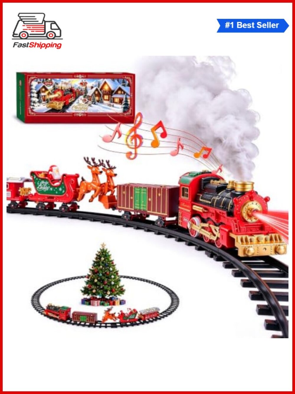 ๐
Electric Christmas Train Set Santa Sleigh Smoke Light Sounds Kids Gift